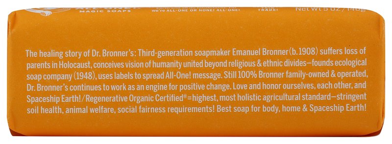 Dr. Bronner's OBCT05 All-One Hemp Citrus Orange Pure-Castile Bar Soap, 5-ounces