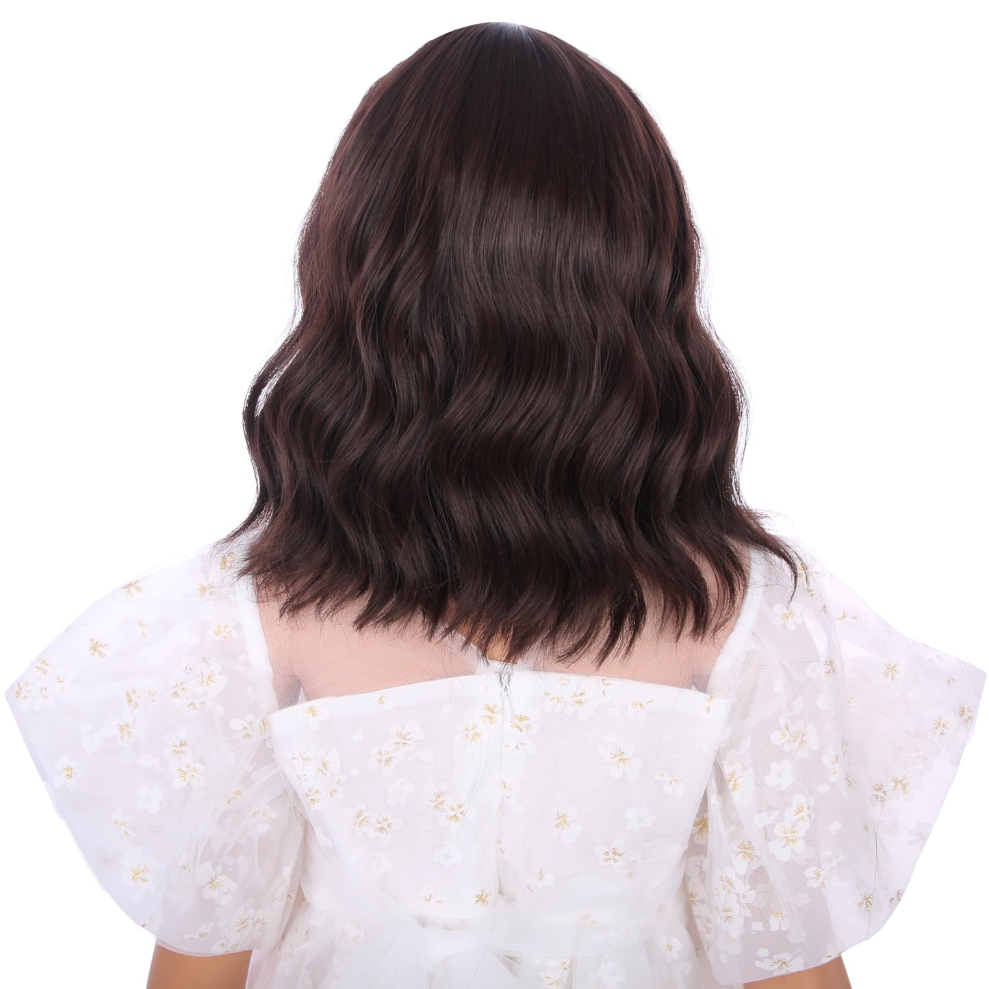 DUDUWIG Dark Brown Wig for Kids Girls Short Chocolate Brown Wavy Curly Wig Brown Wig with Air Bangs for Children Heat Resistant Synthetic Wig with Wig Cap