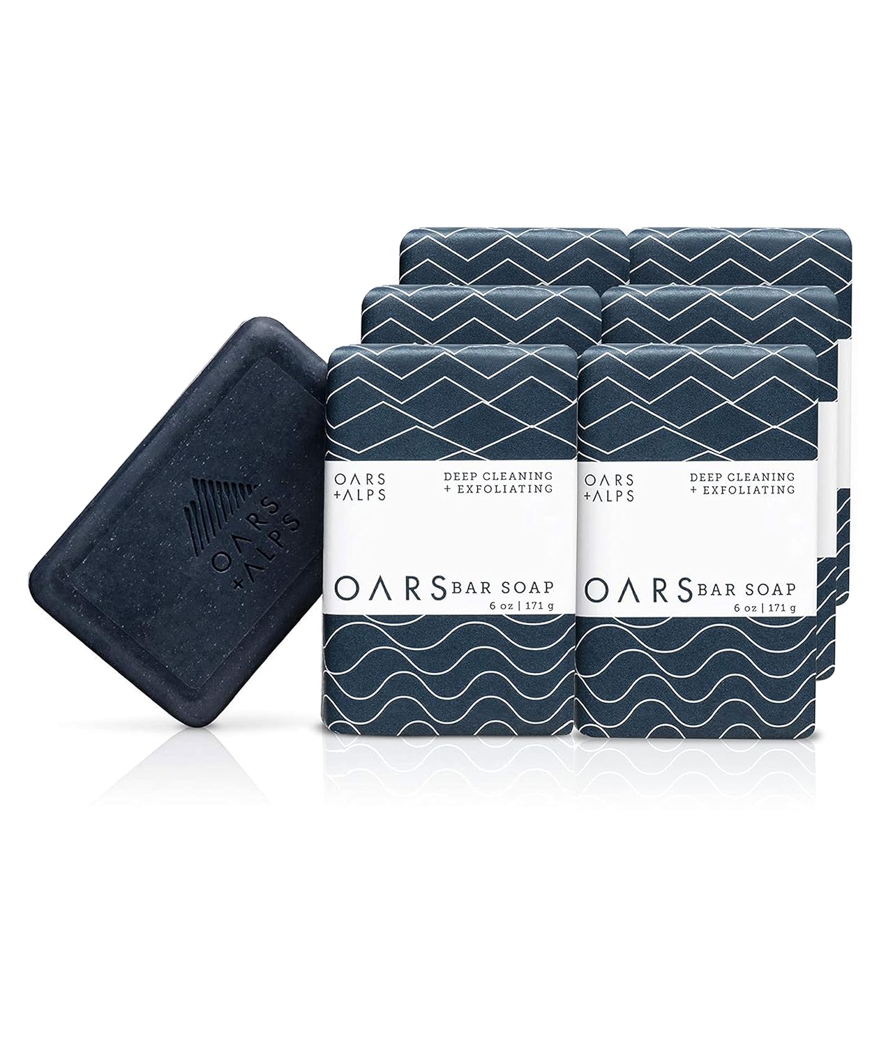 Oars + Alps Blue Charcoal Exfoliating Men's Bar Soap, Dermatologist Tested and Made with Clean Ingredients, Travel Size, 3 Pack, 6 Oz Each
