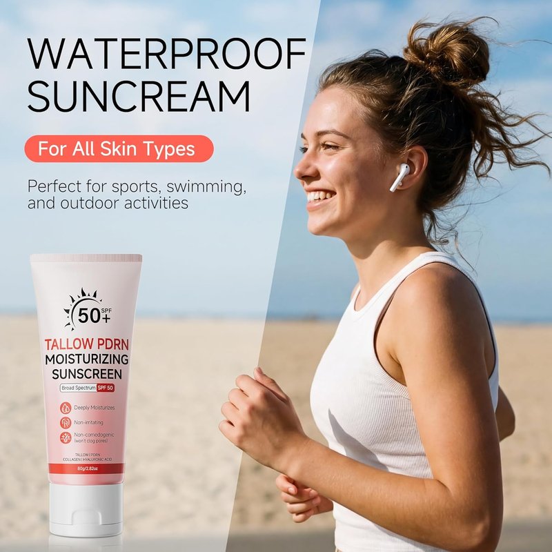 Beef Tallow Sunscreen - Mineral SPF 50 with Non-Nano Zinc Oxide | Moisturizing for Sensitive Skin & Kids, 2.82 OZ