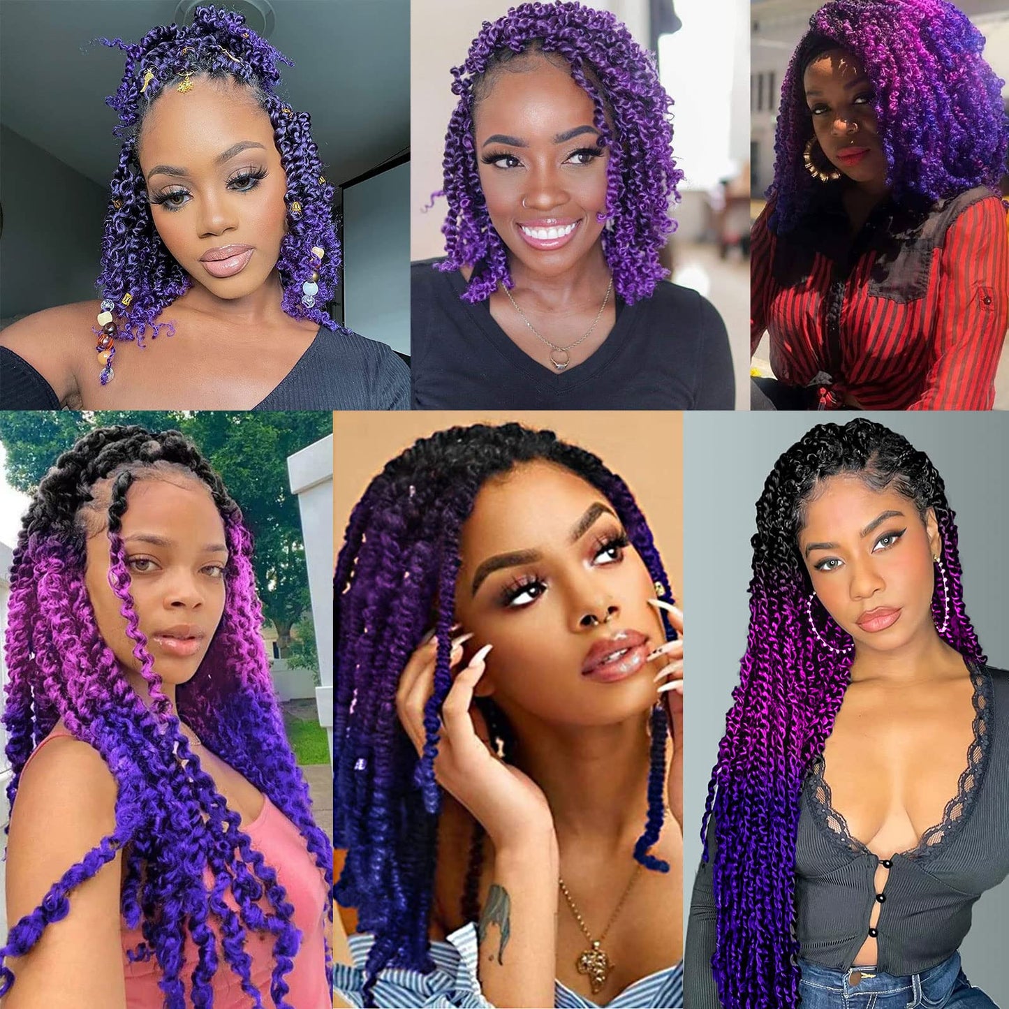 20 Inch 3 Tone blue/purple ombre Springy Afro Twist Hair 8 Pack Pre-Separated Spring Twist Hair For Distressed Soft Locs Marley Twist Braiding Hair Synthetic For Black Women (8 Strands/Pack, 49#)