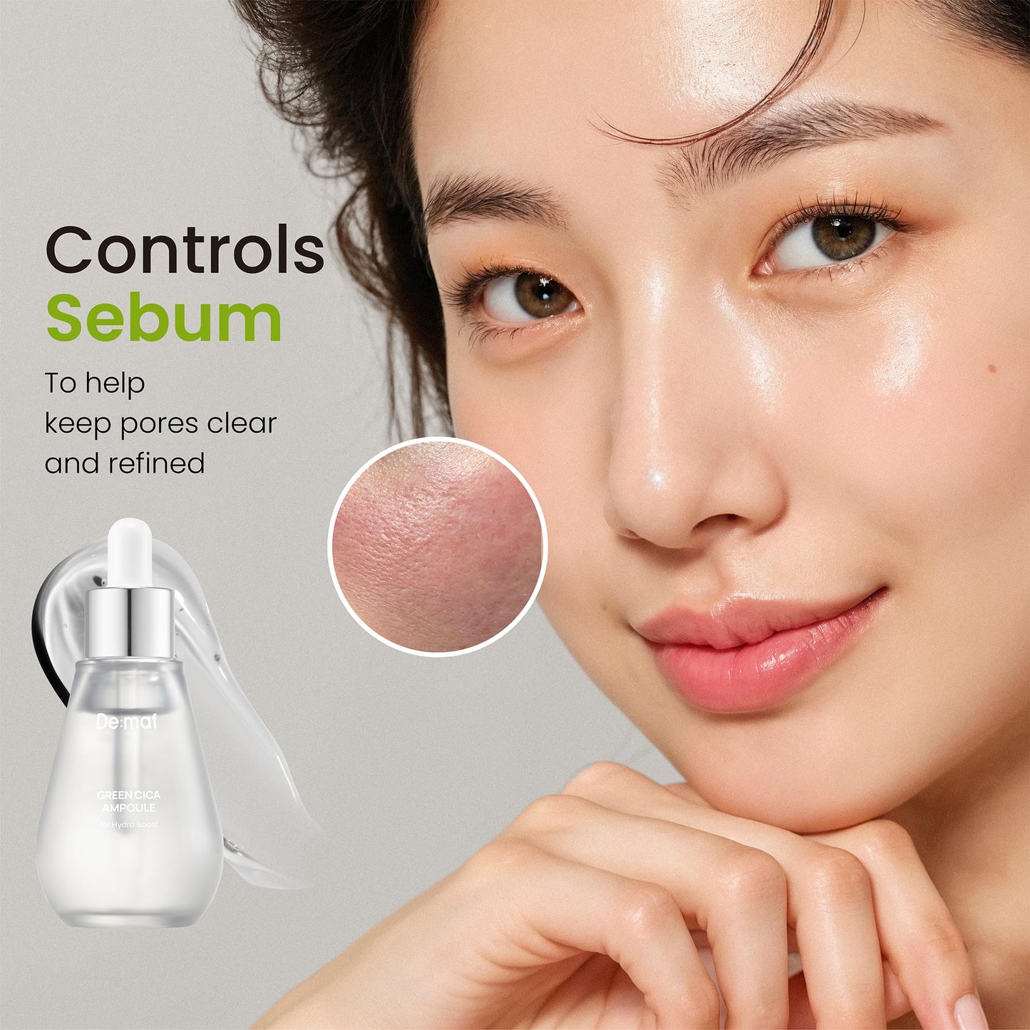 Green Cica Ampoule with 72% Green Tea, Cica & 8-Layer Hyaluronic Acid | Soothing & Sebum Control Pore Serum for Blackheads and Enlarged Pores | For Oily & Combination Skin (1.69 fl oz)
