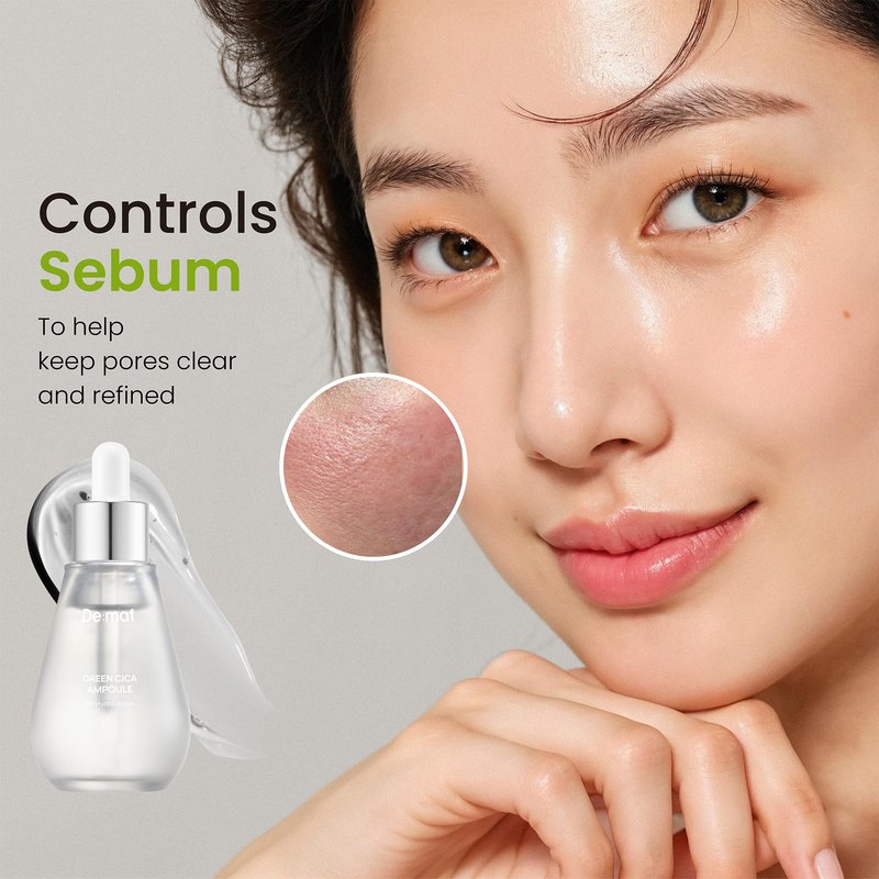Green Cica Ampoule with 72% Green Tea, Cica & 8-Layer Hyaluronic Acid | Soothing & Sebum Control Pore Serum for Blackheads and Enlarged Pores | For Oily & Combination Skin (1.69 fl oz)