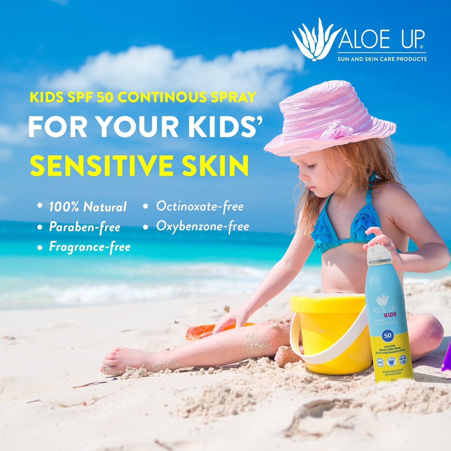 Aloe Up Kids Sport Sunscreen Spray SPF 50, Water Resistant, 5.5 oz