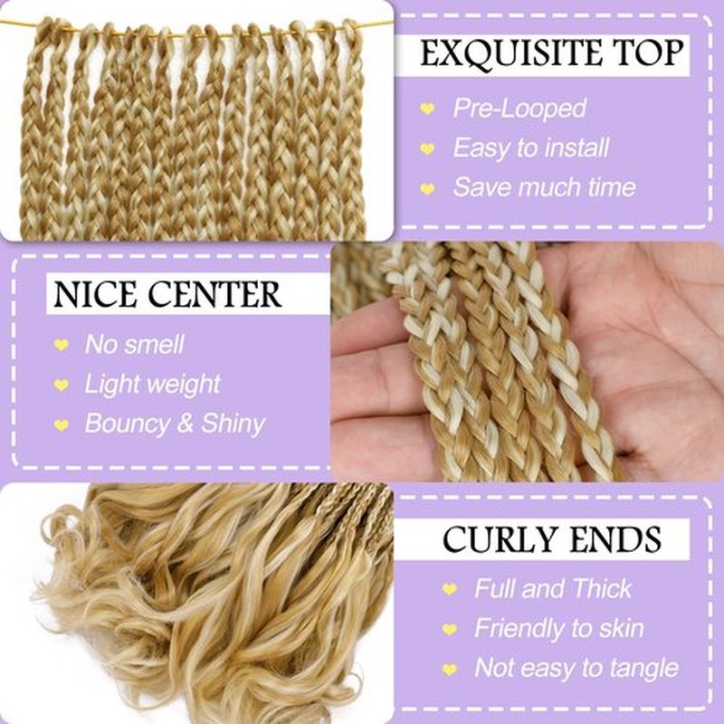French Curl Crochet Braids 12 Inch Goddess Box Braids Crochet Hair Pre Looped Crochet Box Braids with Curly Ends Synthetic French Curly Braiding Hair Extensions 8 Packs P27/613
