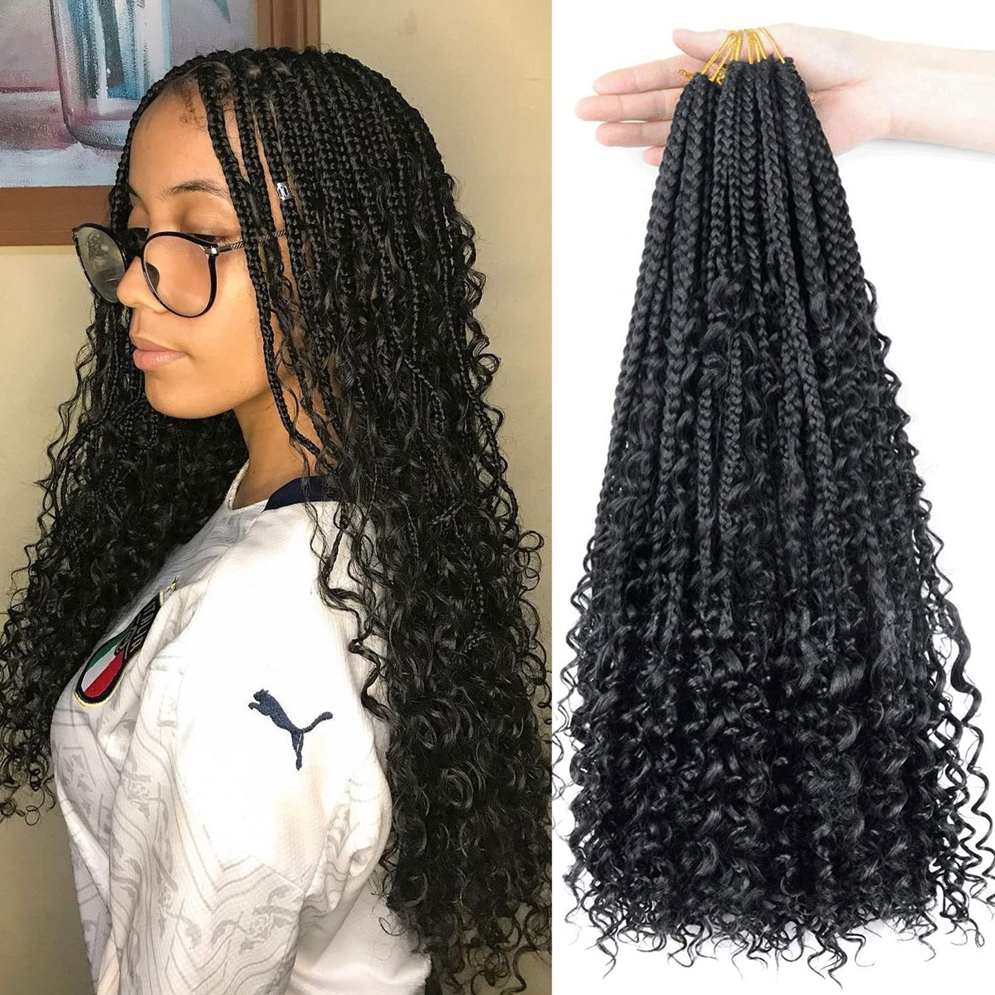 LMZIM Bohemian Box Braids Crochet Hair- 20 Inch Curly Ends,8 Packs Goddess Box Braids Crochet Hair,Boho Crochet Box Braids Synthetic Braiding Hair Extensions for Black Women