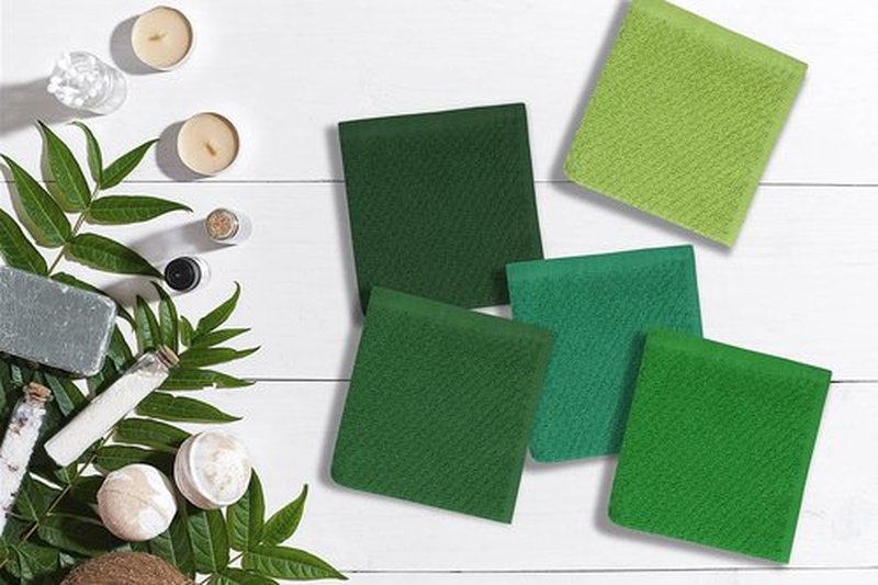 Tukasa Linens 16 Pack Cotton Washcloths for Body and Face, 12x12 Inches, Multipurpose and Lightweight Wash Clothes for Face. Highly Absorbent - Travel and Bath Towel (Green Family)