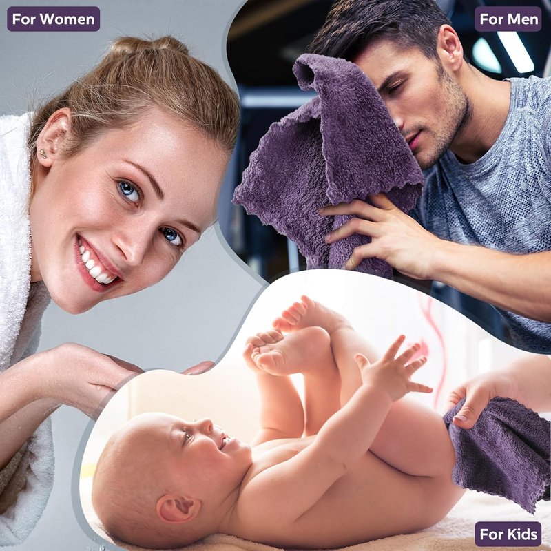 Ultra Soft Microfiber Washcloths - 100 Pack Quick Dry & Absorbent | 12 x 12 Inch Dark Purple for Sensitive Skin
