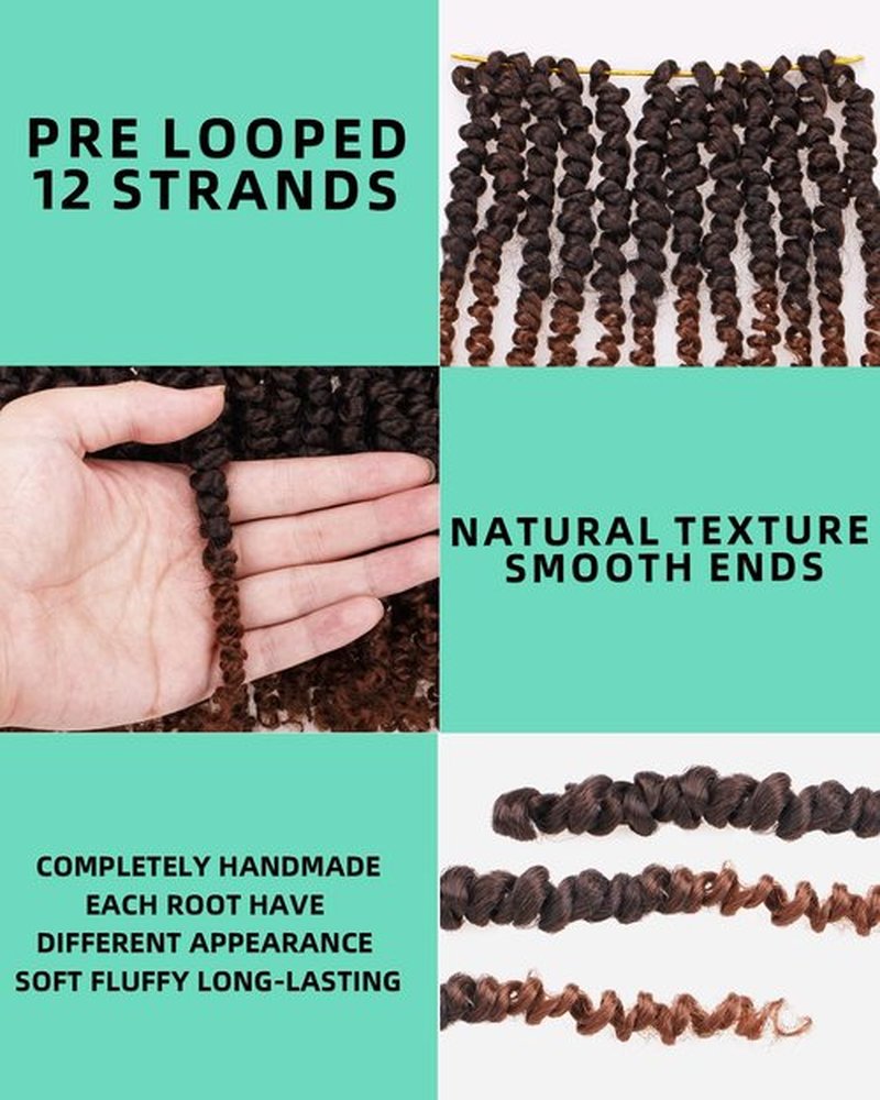 14 Inches 8 Packs Passion Twist Crochet Hair-Ombre Brown Pre-twisted Passion Twists,Pre-Looped Crochet Braids Made Of Bohemian Hair Synthetic Braiding Hair Extensions (14 Inch(Pack of 8), T30)