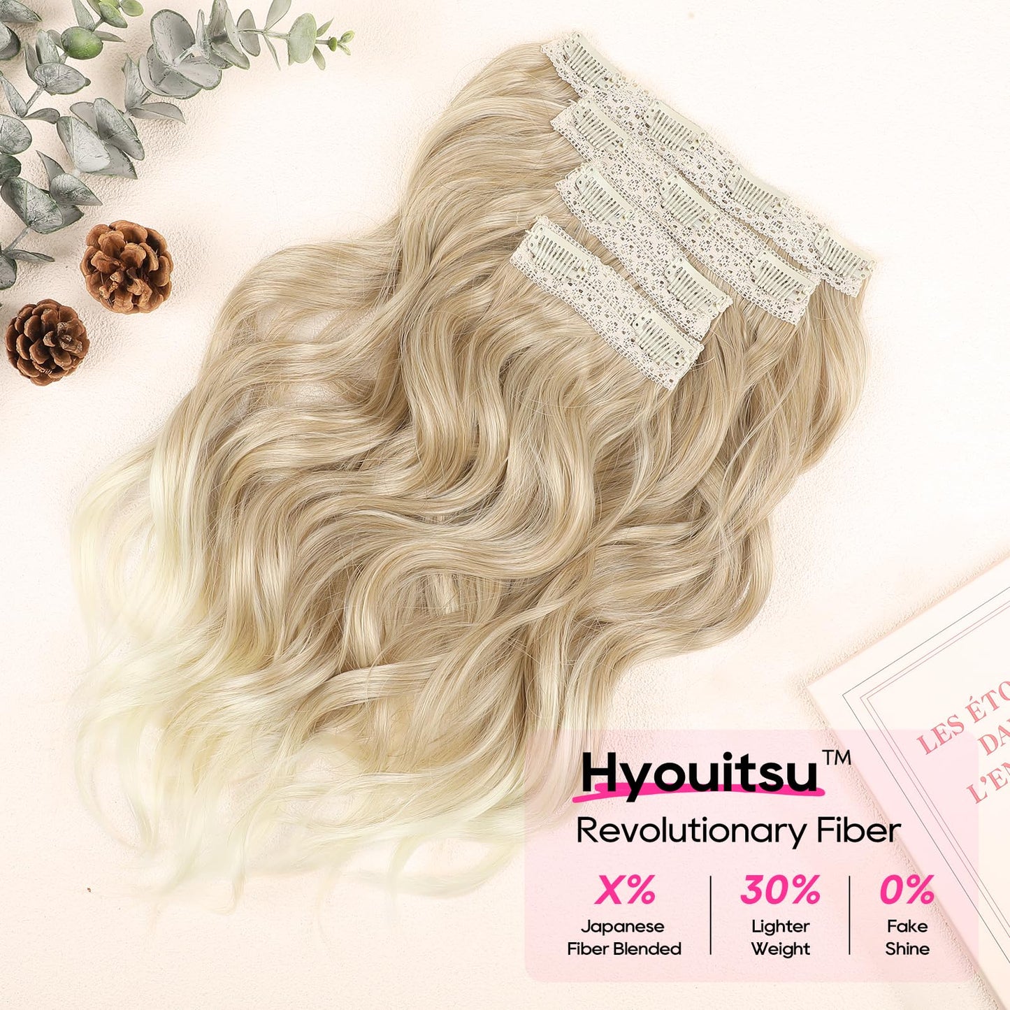 REECHO Hair Extensions, 4PCS Clip in Hair Extensions 14" Short Beach Wavy Hair Extensions Invisible Lace Weft Natural Soft Hairpieces for Women – Dark Blonde with Light Ends