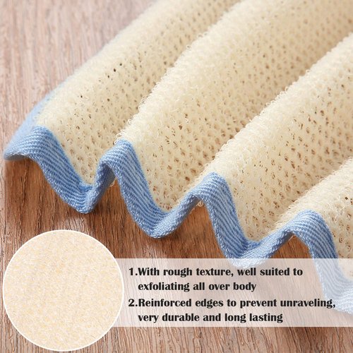 Tatuo 5 Pcs Exfoliating Face and Body Wash Cloths Towel Weave Bath Cloth Exfoliating Scrub Cloth Massage Bath Cloth for Women and Men, 10.63 x 9.05 Inch (Blue Edge)
