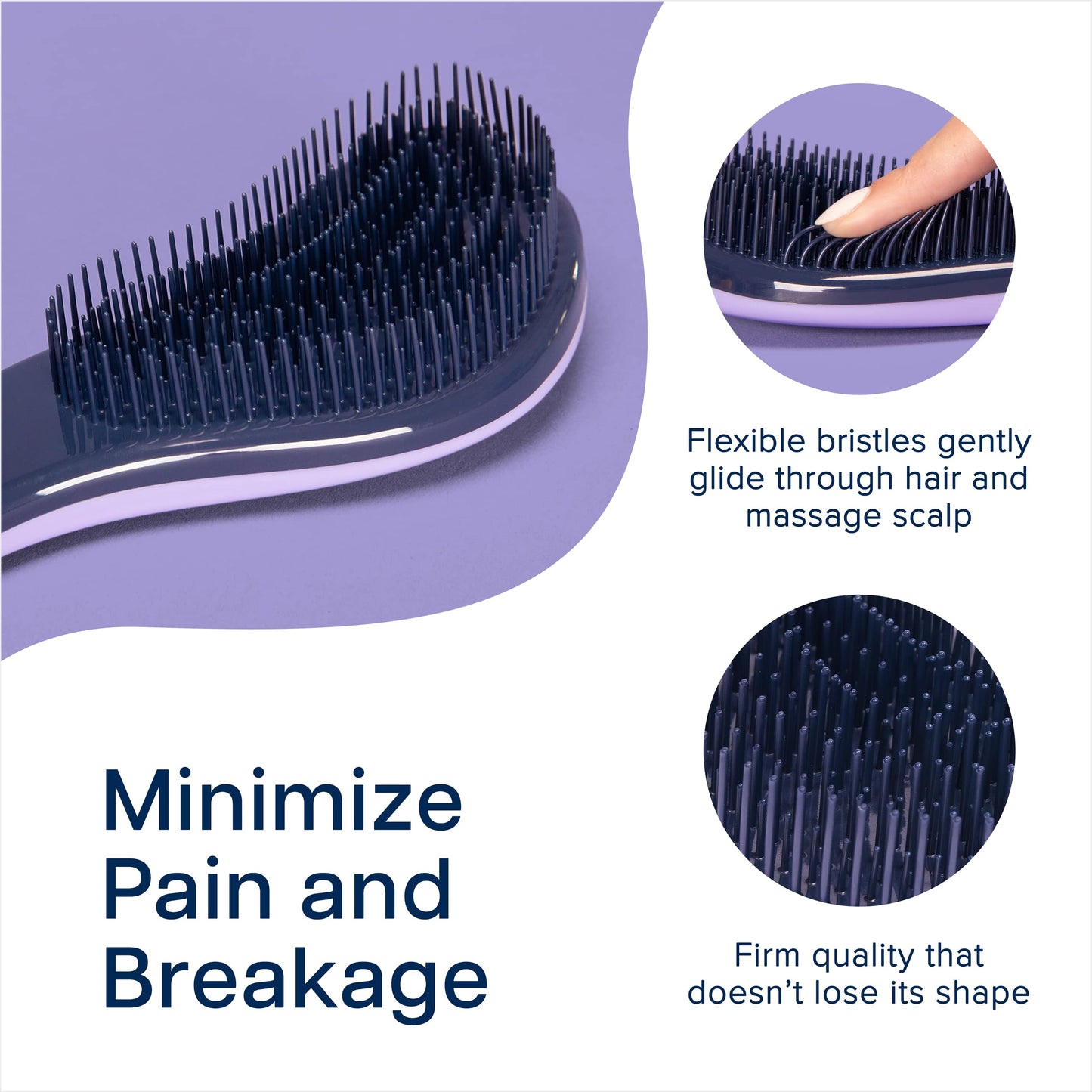 Crave Naturals Glide Thru Detangling Brush for Adults and Kids - Detangler Hair Brush for Curly or Straight, Wet or Dry Hair - Gentle on Tangles Hair Comb - 7.5x3-Inch, Pink and Purple (Pack of 2)