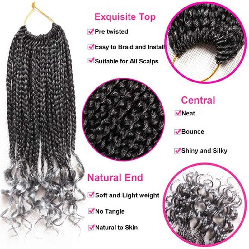 7 Packs Goddess Box Braids Crochet Hair 10 Inch Crochet Braids with Curly Ends Bohemian Crochet Hair Hair for Black Women (10 Inch 7Pack, Tgray)