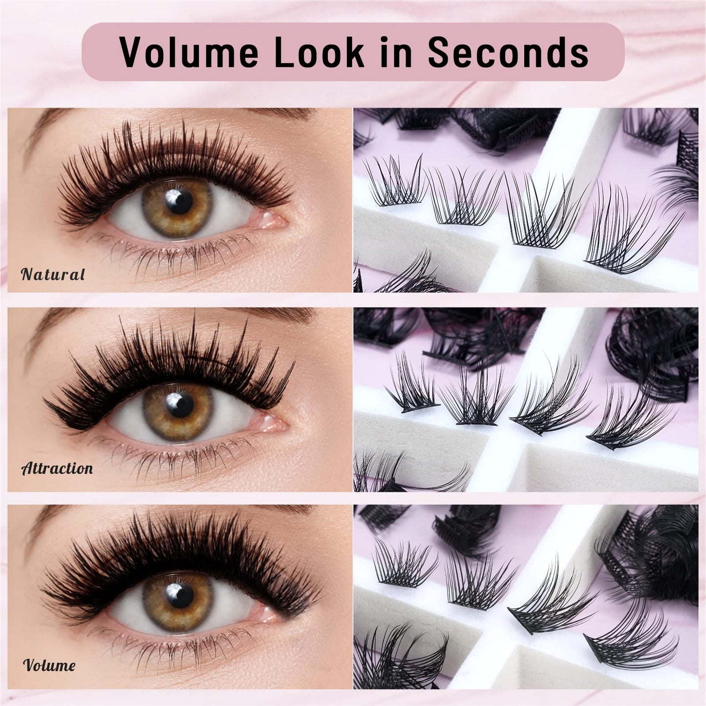 Lash Clusters 180 Pcs Cluster Lashes DIY Individual Lashes Fluffy Cluster Eyelash Extension Eyelash and Mirror 2 in 1 Easy to Apply at home Lashes (Natural,D-10-16mix)
