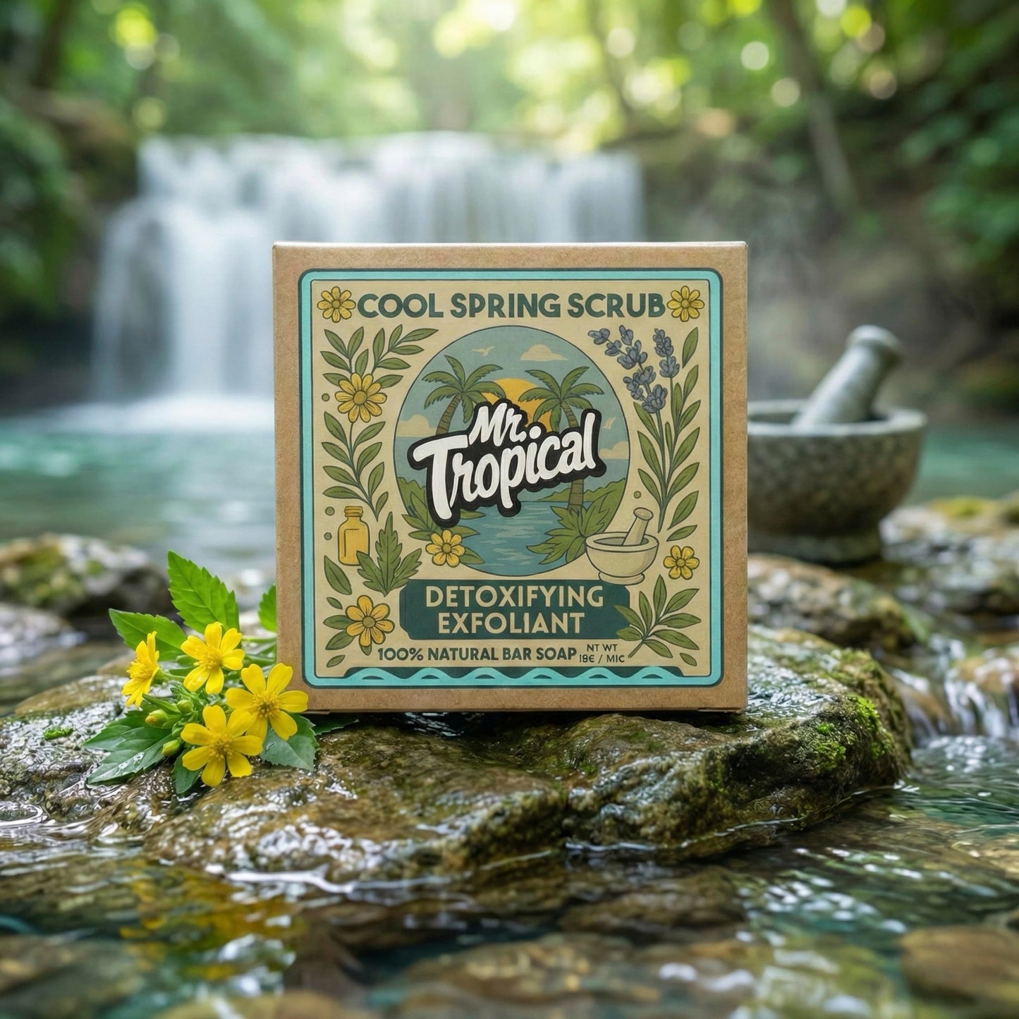 Mr. Tropical Naturals Cool Spring Scrub Bar Soap for Men | 5 oz Single Bar | Cold Process | Sea Salt Exfoliating