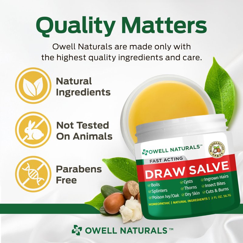 Owell Naturals Drawing Salve Ointment with Pure Shea Butter, for ingrown Hair, Boil, Splinter Remover, Bug Spider Bites, Bee Sting, Mosquito Itch, Poison Ivy, Burns & Cuts, 2oz