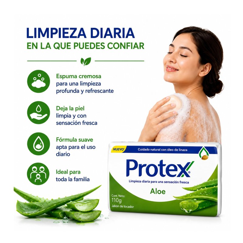 Protexx Aloe Body Soap Bars, 3 Pack, 110g Each, Daily Cleansing Bath Soap with Aloe Extract