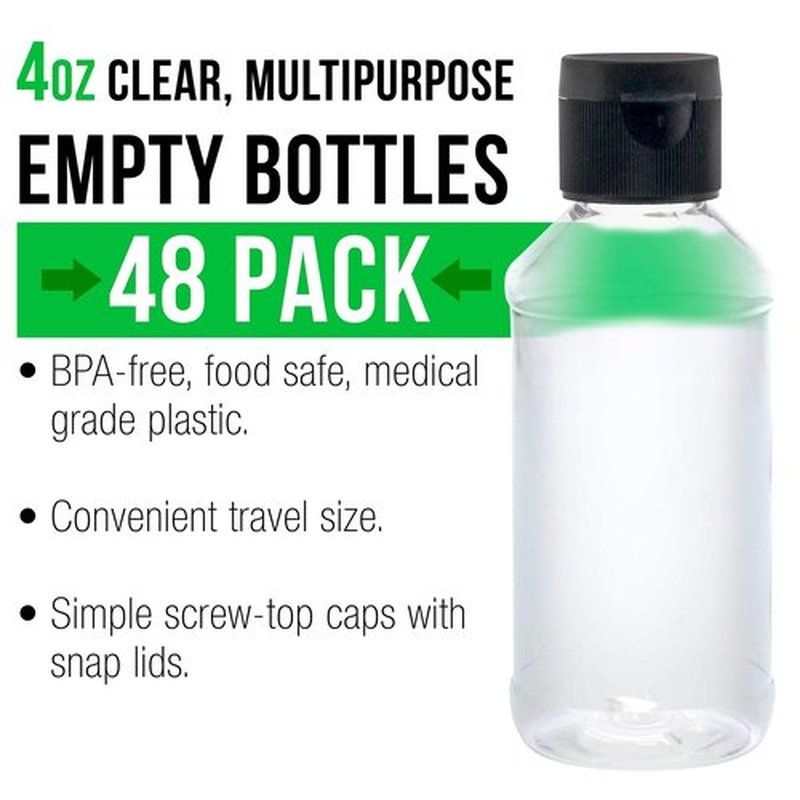 U.S. Art Supply 4 ounce Squeeze PET Plastic Bottles with Flip Cap - BPA-free, food safe, medical grade plastic, acrylic pouring paint Great For Hand Sanitizer (Pack of 48)