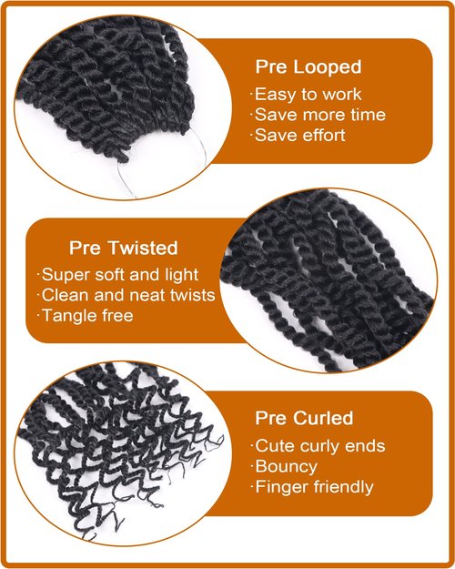 Short Crochet Hair 10 Inch 2 Packs Wavy Senegalese Twist Crochet Hair Curly Ends 2 Strand Crochet Hair Pre Looped Kinky Twist Braiding Hair (10 Inch,1B,2Packs)