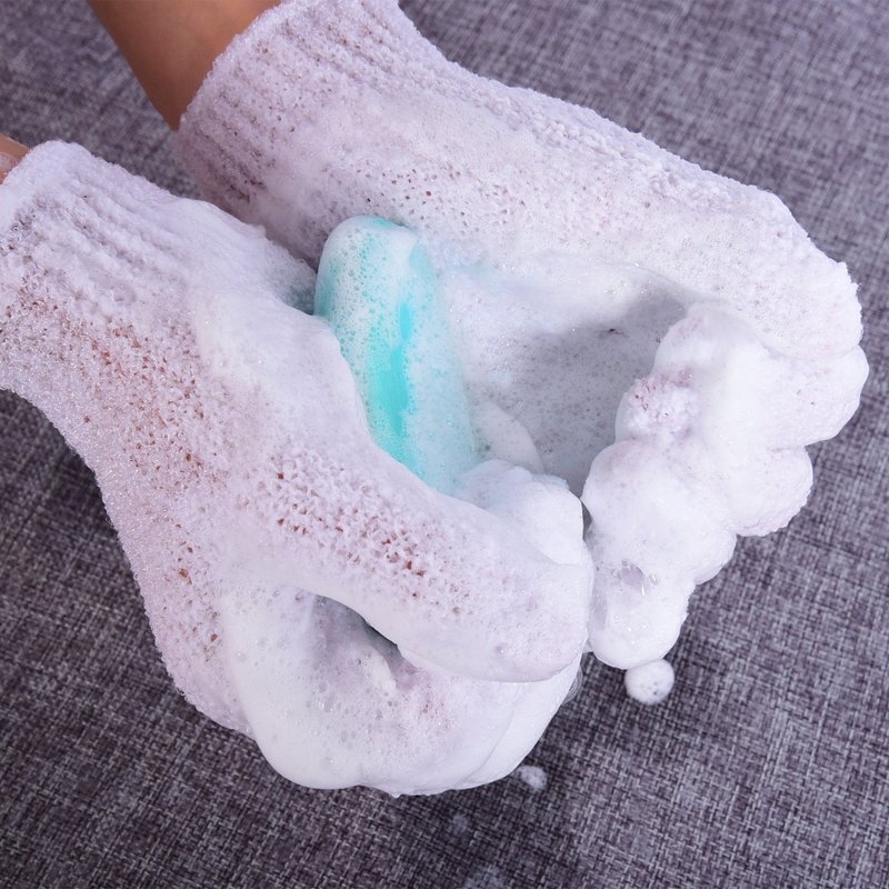 Hotop 4 Pairs Shower Gloves Scrubbing Gloves Dual-Sided Exfoliating Glove Body Bath Scrubs, White