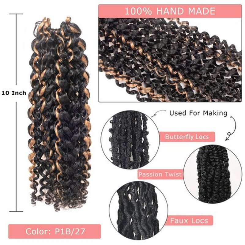 Pelokaa Passion Twist Hair - 10 Inch 7packs Black Mix Blonde Water Wave Crochet Braids Synthetic Braiding Hair Extensions (10 Inch 7Packs, P27)