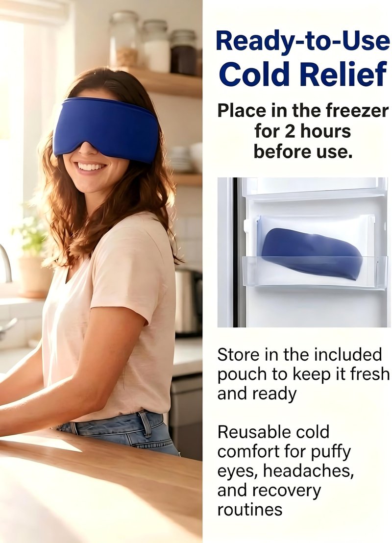 Cooling Gel Eye Mask for Puffy Eyes, Migraine & Headache Relief, Full Eye-Area Cold Compress for Eyes & Temples, FSA Eligible HSA Reusable Eye Ice Pack for Swelling & Post-Surgery Recovery
