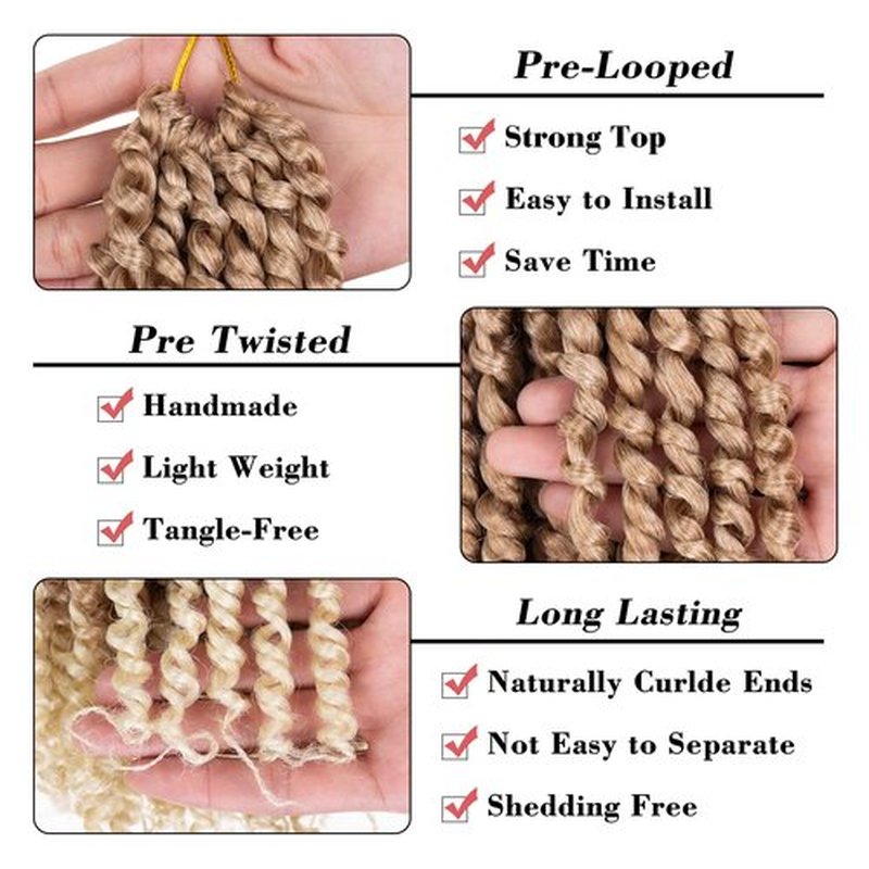Leeven Ombre Blonde 14 Inch Pretwisted Passion Twist Hair 8 Packs Pre Looped Short Passion Twist Curly Ends Synthetic Bohemian Braids Crochet Hair Extensions for Black Women #T27/613
