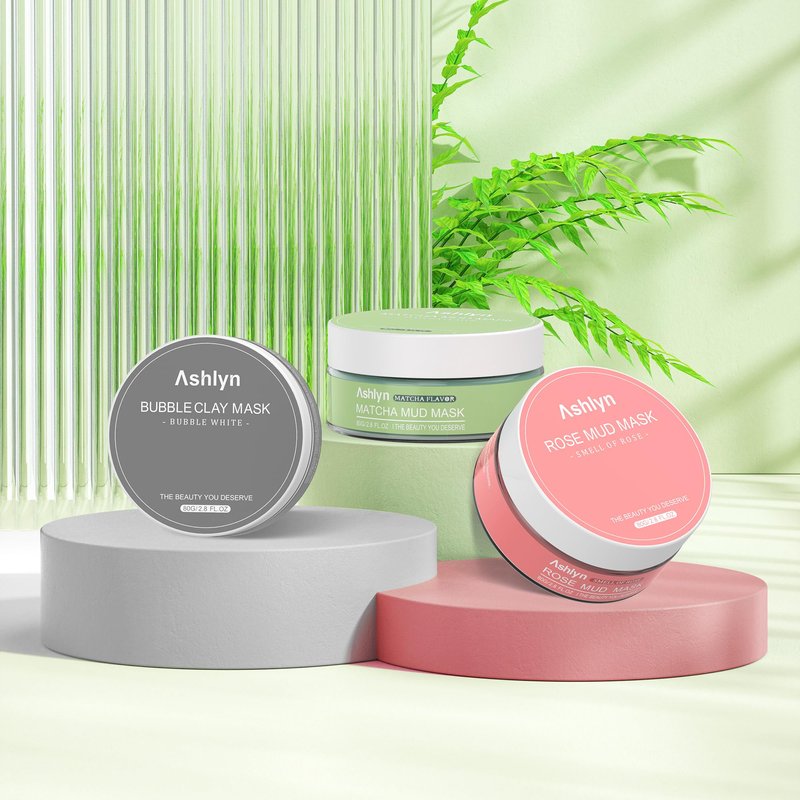 Ashlyn 3-Piece Mud Mask Set, Green Tea Mud Mask, Rose Mask Skincare Series, Dead Sea Foaming Deep Cleansing Mask, Firming Oil Control, Pore-Minimizing Skincare, 8.46 oz