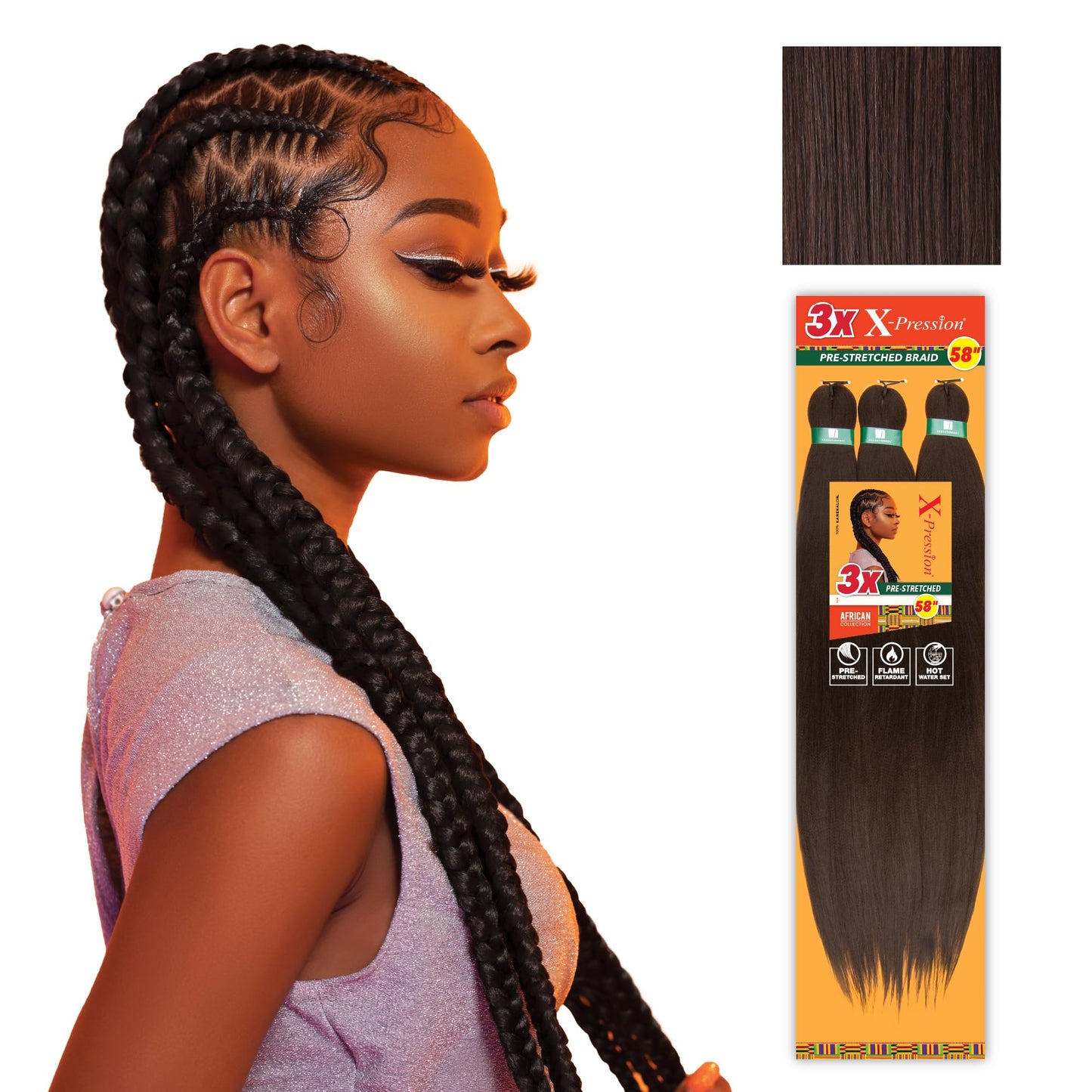 Sensationnel X-pression prestretched braiding hair - 3x braid 58 inch all kanekalon flame retardant synthetic braid for box braids and twists (4 pack, 4 MEDBROWN)