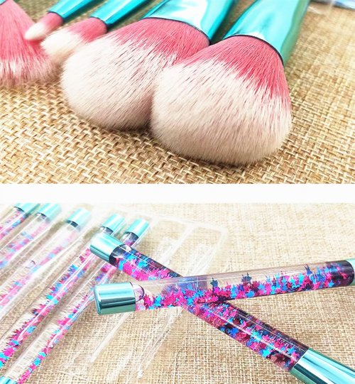 Hawetimher Glitter Girls Makeup Brush Set, Unicorn Foundation Fan Powder Blush Lip Highlight Eye shadow Eyebrow Makeup Brushes Set with Liquid Flows for Women Teen Kids Gift Present