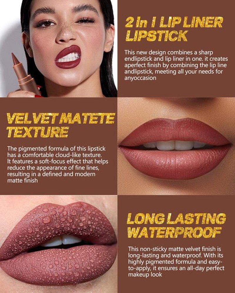 2 in 1 Lip Liner Lipstick, Grapes Purple Lip Liner Lip Gloss, Velvet Matte Sharpened Head Lip Tint Stain, Long Lasting Waterproof,Highly Pigmented Non-sticky Tinted Lip Balm,Lip Makeup for Women-05
