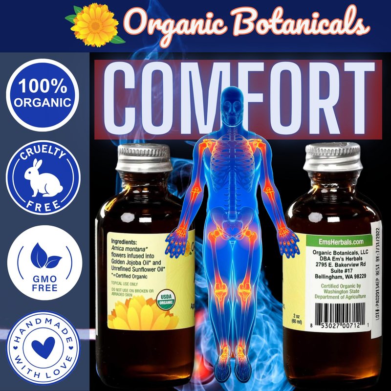 Organic Botanicals, Arnica Oil - Pure Organic Muscle Discomfort Bottle - Arnica Montana Oil for Arthritis, Bruising & Swelling, Muscle, Joint Discomfort, and Sports Injuries, Arnica Massage Oil (2 oz)