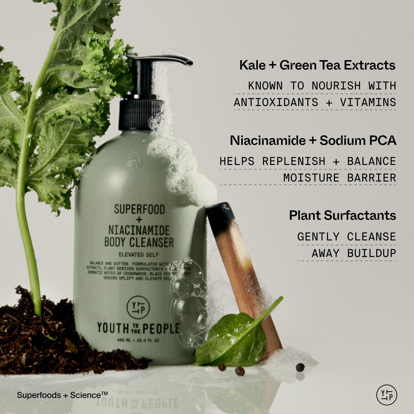 Youth To The People Superfood + Niacinamide Body Cleanser with Kale + Green Tea - Nourishing Body Wash for Soft + Smooth Skin - Replenish Moisture Barrier - Aromatic Fragrance - Vegan (16.4 fl oz)