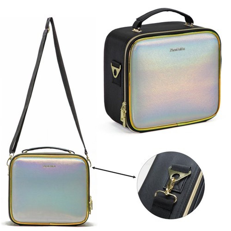 ZhenGuiRu Travel Makeup Bag with LED Mirror, Makeup Train Case with Light Up Mirror, Portable Makeup Artist Organizer with Adjustable Dividers, Makeup Brushes Holder Storage