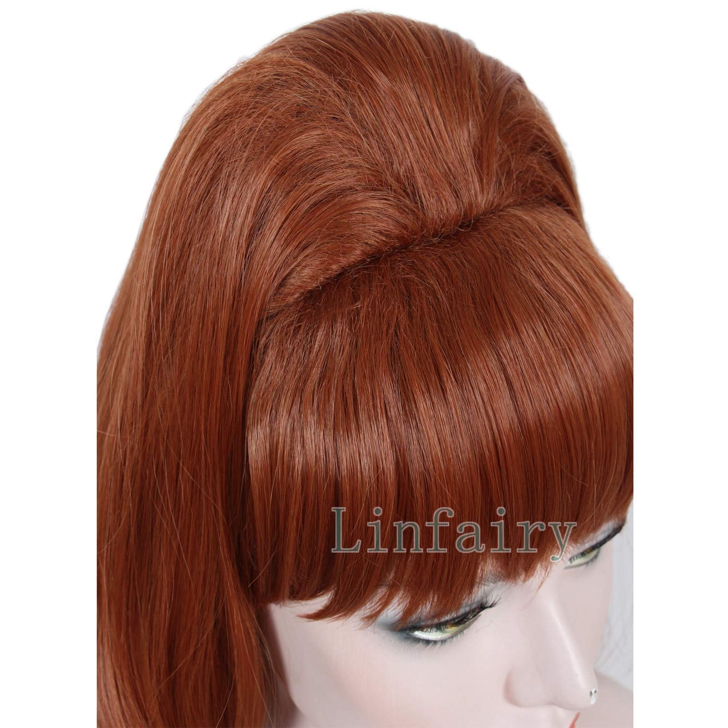 Linfairy Long Wavy Auburn Copper Wig Big Bouffant Beehive Wigs for Women fits 50s 80s Costume (Auburn Copper)