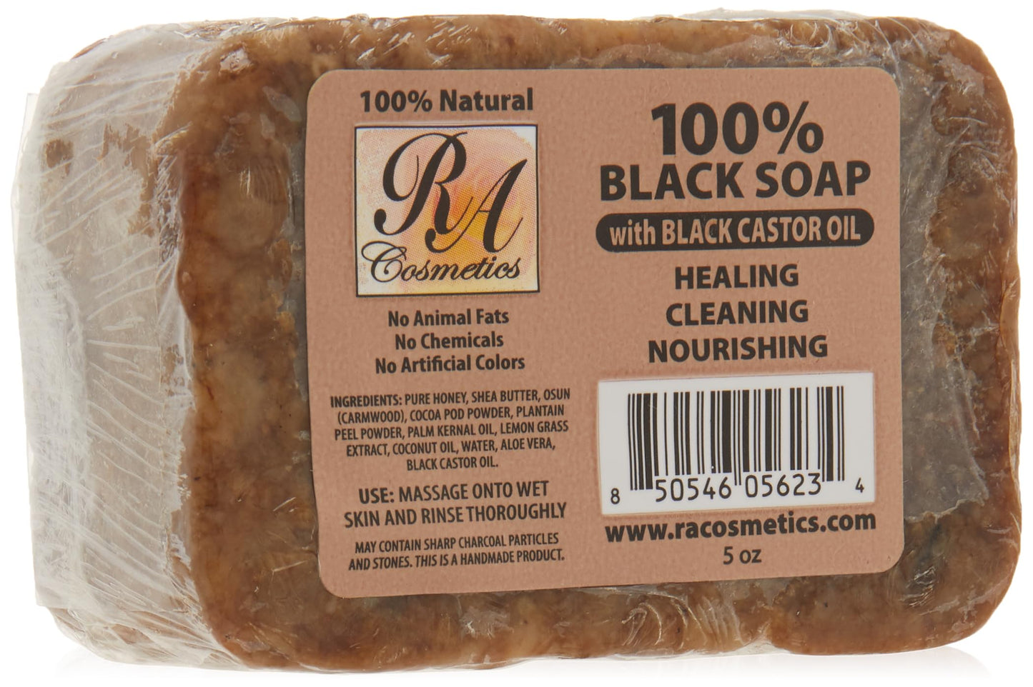 RA COSMETICS African Black Soap Bar – Natural Cleansing Soap for Face & Body – Handmade with Shea Butter, Honey & Plant-Based Ingredients