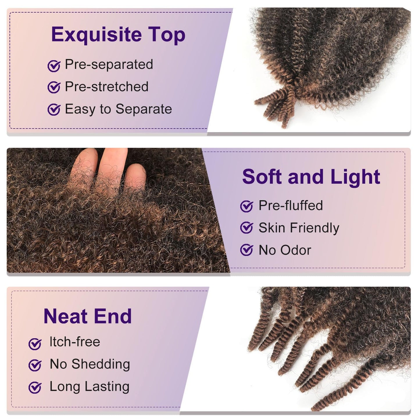 Ombre Brown Afro Twist Hair 12 Inch Marley Hair 8 Packs Cuban Twist Hair Pre Fluffed Spring Twist Hair Extension for Twisting Hair T30 Springy Afro Kinky Twist Braiding Hair for Soft Locs