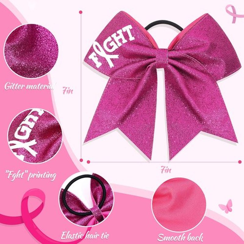 Subesty 7" Large Breast Cancer Awareness Girls Cheerleader Hair Bow Elastic Ponytail Holder For Girls Women Set Of 10