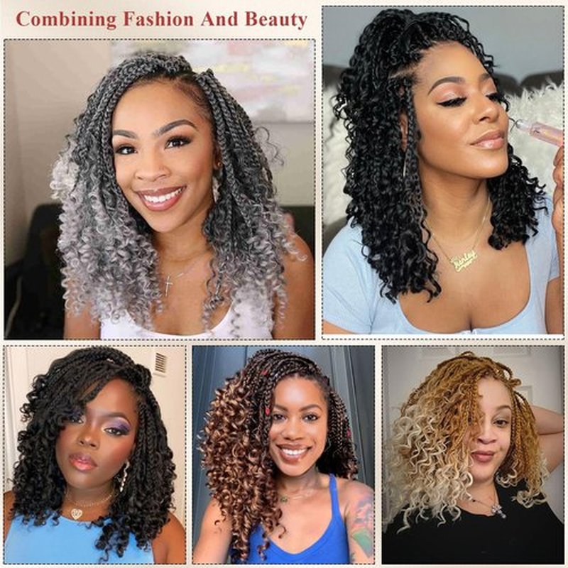 Boho Box Braids Crochet Hair 8 Packs Boho Crochet Braids Pre Looped 1B/Silver Goddess Box Braids Crochet Hair for Black Women 14 Inch Boho Braids Crochet Hair Extension