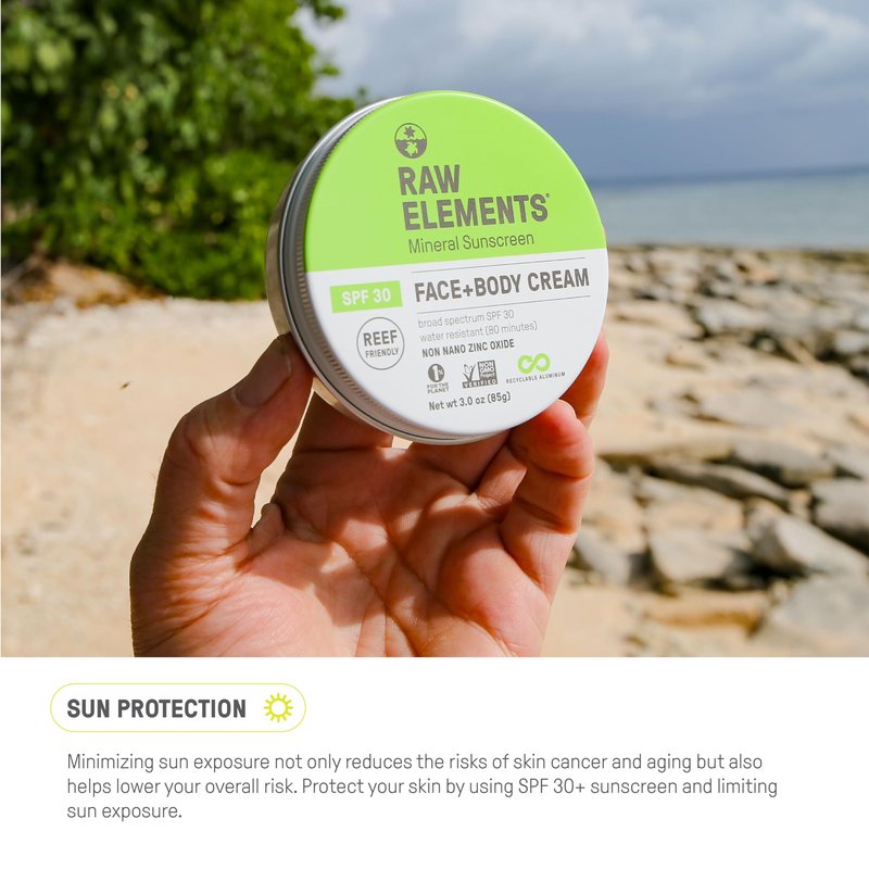 Raw Elements Face and Body Mineral Sunscreen SPF 30 Tin, Organic Sunblock Daily Protection, Non Toxic Reef Safe, Water Resistant, Cruelty Free, Plastic Free