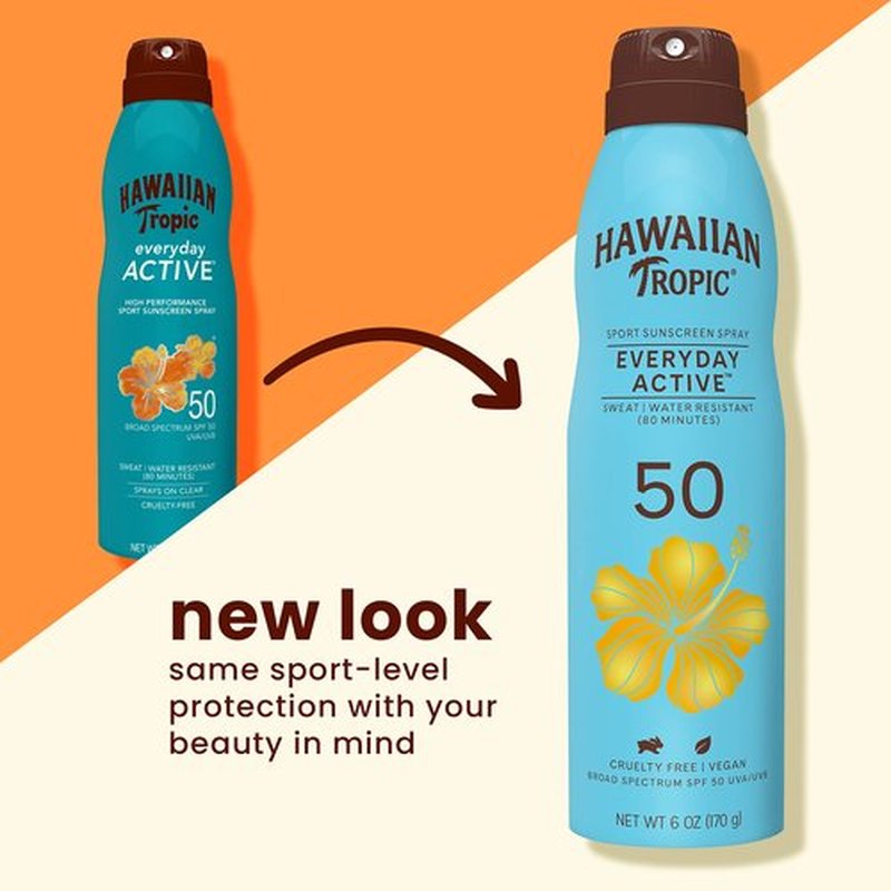 Hawaiian Tropic Weightless Hydration Clear Spray Sunscreen SPF 30 & Everyday Active Spray Sunscreen SPF 50, 6oz | Hawaiian Tropic Sunscreen SPF 50, Sunblock, Oxybenzone No Sunscreen