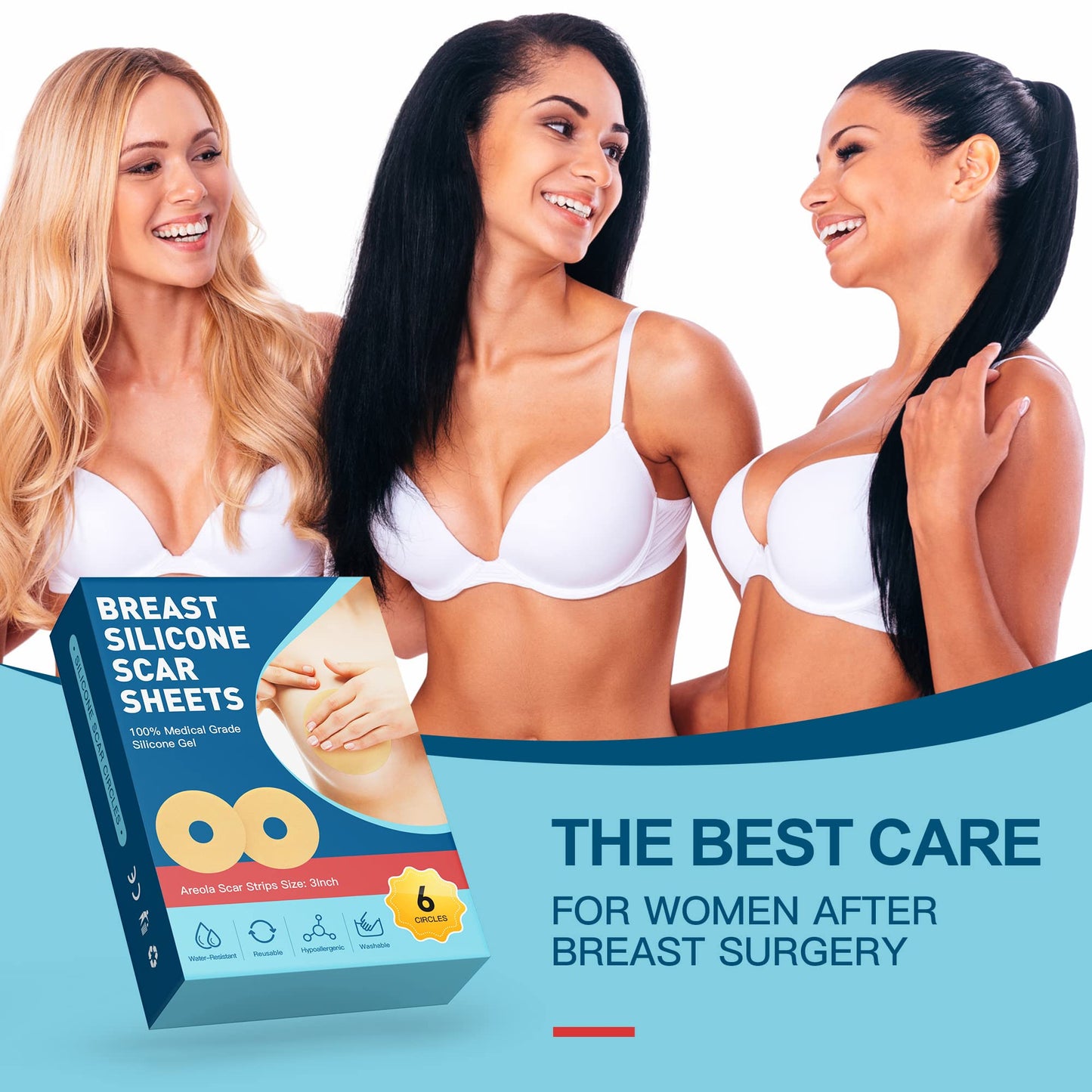 Breast Silicone Scar Sheets, Silicone Scar Removal Sheets for Breast 6 Pack