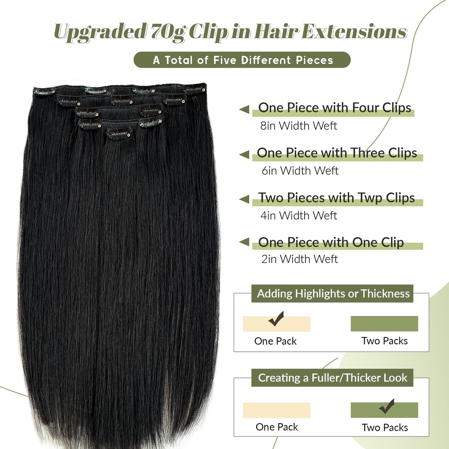 Clip in Hair Extensions Black Real Hair Extensions Clip in Remy Human Hair 5pcs 70g Thick Straight Natural Black Clip ins Human Hair Extensions for Black Women 15 Inch Can be Styled