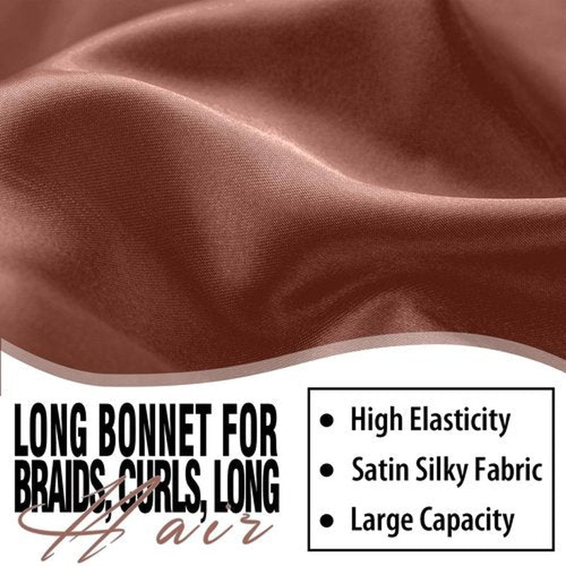 2Pack Bonnets for Black Women Braid Bonnet, Large Long Bonnet Satin Bonnet for Braids,Black Women Silk Bonnet with Stretchy Tie Band Braid Bonnet for Sleeping Extra Long (Brown & Dark Blue) Purple