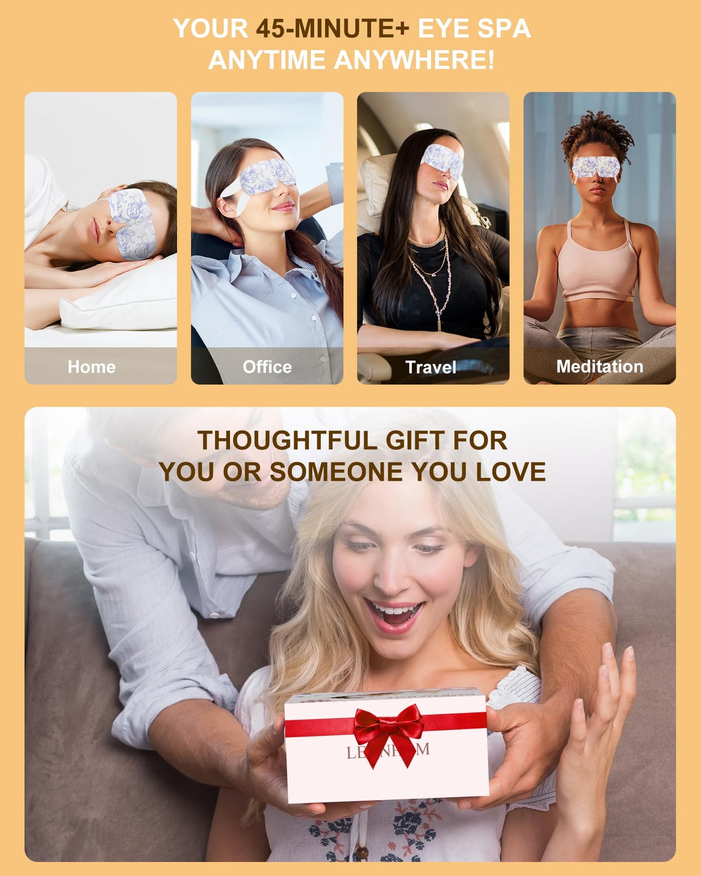 LEXNHOM Heated Eye Mask Disposable 24 Pack, Large, 45+ Min Self Heating Steam Eye Mask for Dry Eyes Dark Circles Puffy for Sleep Travel Office, Warming Rest Eyes Mask Best Gifts for Women (Chamomile)