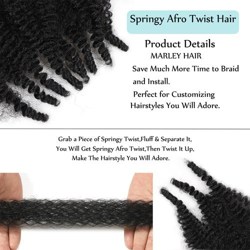 12 Inch Springy Afro Twist Hair Marley Twist Braiding Hair 8 Packs Kinky Twist Hair Short Marley Hair Wrapping Hair for Soft Locs Passion Hair Extensions