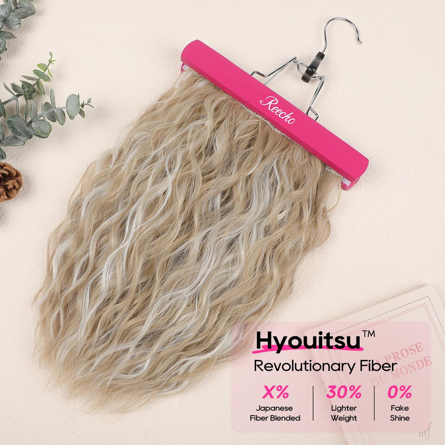 REECHO Clip in Hair Extensions, 4PCS Hair Extensions 14" Short Wavy Hair Extensions Invisible Lace Weft Natural Soft Hairpieces for Women – Ash Blonde with Highlights