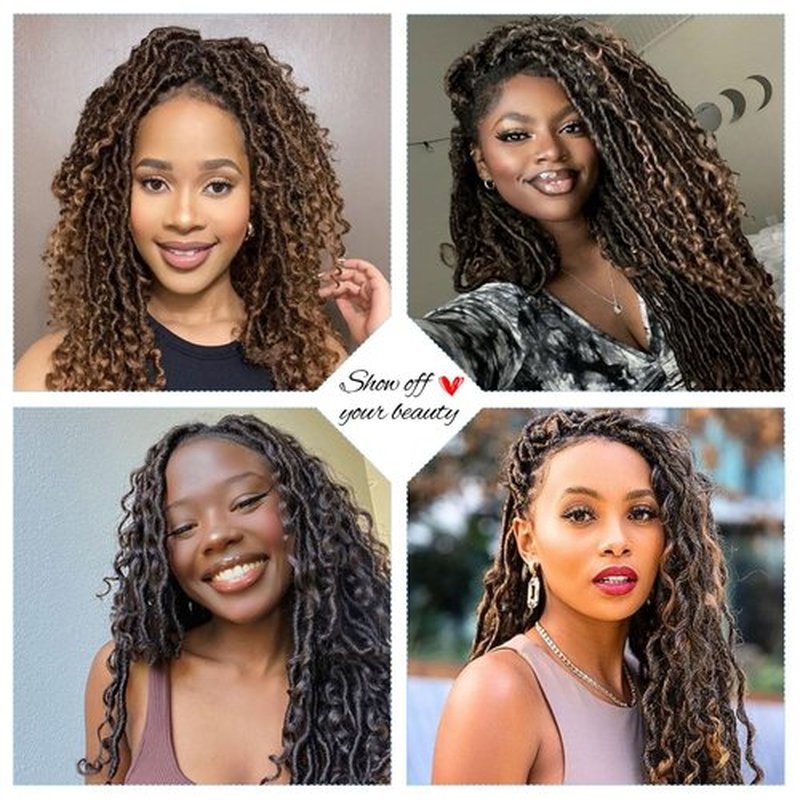 Goddess Locs Crochet Hair For Black Women 14 Inch 8 Packs Faux Locs Crochet Hair Crochet Locs Crochet Hair Pre Looped Crochet Locs River Locs With Curly Ends (1B/Purple#)