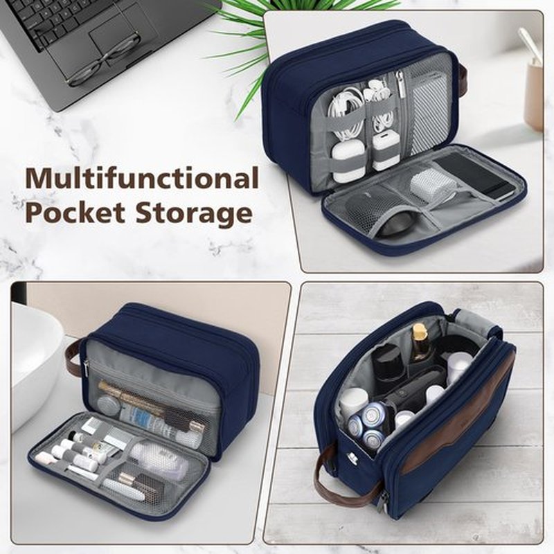 Wedama Toiletry Bag for Men, Medium Hanging Travel Toiletry Bag, Extra Electronic Organizer Bag Waterproof Travel Bag for Toiletries, PU Handle Travel Bag for Travel Trips Swim Camping, Blue