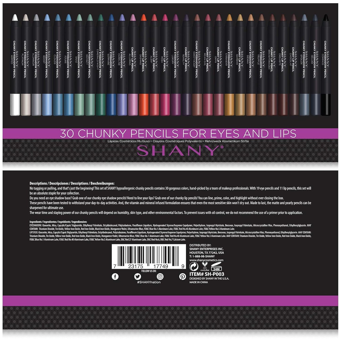 SHANY Eyeshadow Pencils Lip Liner, Eyeliner, Eye Pencils - Multi Use for EyeShadow, Lip Makeup, Lipstick with Vitamin E and Aloe Vera - Old Packaging
